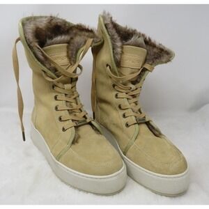 J/SLIDES NYC TORRIE Suede Leather Faux‎ Fur Lined Lace Boots Womens Size 7.5